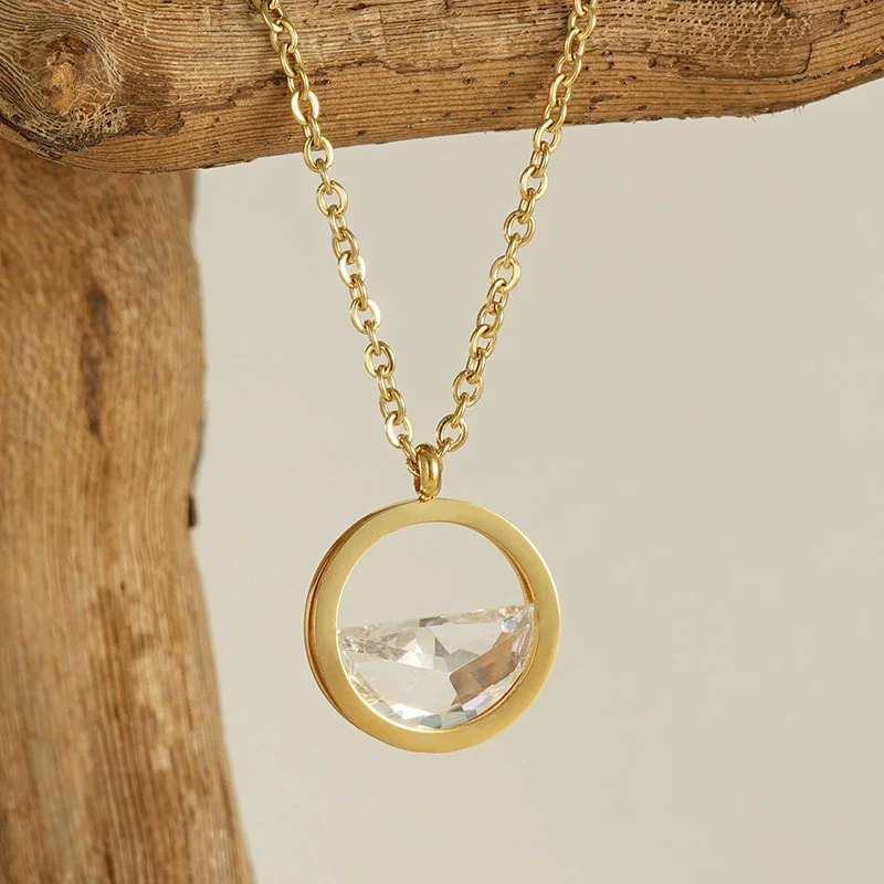 Wholesale Women's Minimalist Geometric Hollow Pendant 316L Stainless Steel 316L Stainless Steel Necklace With Electroplating And Cross Chain - Image 4