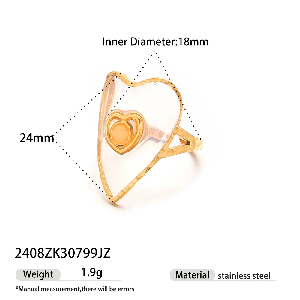 Wholesale Women's Minimalist Geometric Open Ring With Electroplating Titanium Steel And Rose Quartz Inlay - Image 5