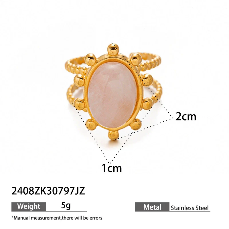 Wholesale Women's Minimalist Geometric Open Ring With Electroplating Titanium Steel And Rose Quartz Inlay - Image 8
