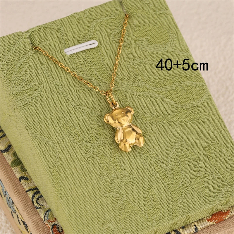 Wholesale Women's Minimalist Geometric Stainless Steel 18K Gold Electroplated Bear Pendant Cross Chain Necklace - Image 3