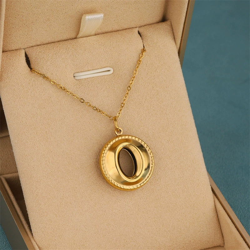 Wholesale Women's Minimalist Geometric Stainless Steel 18K Gold Electroplated Cross Chain Necklace With Hollow Round Pendant - Image 5
