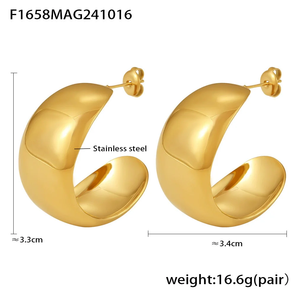 Wholesale Women's Minimalist Geometric Titanium Steel Electroplated Cshaped Wide Glaze Earrings - Image 5