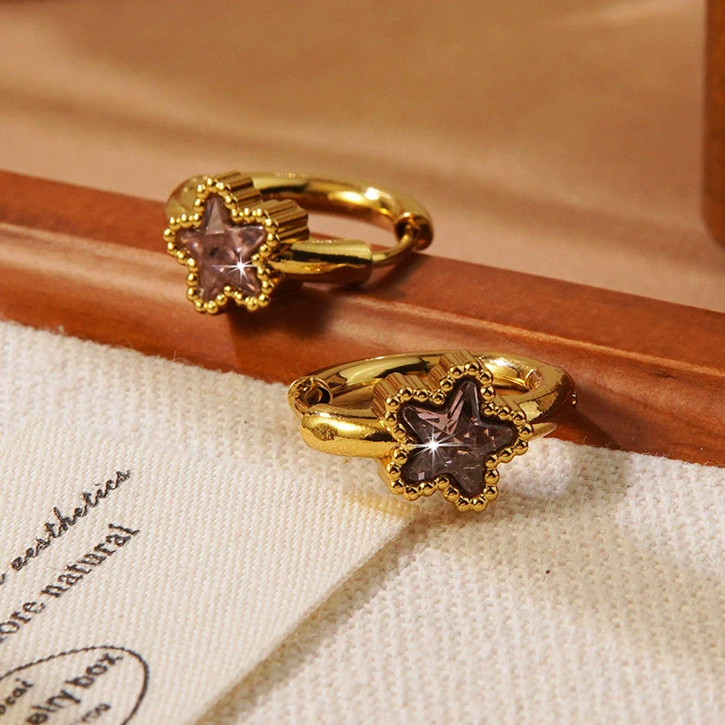 Wholesale Women's Minimalist Star Shape Stainless Steel Electroplated Earrings - Image 7