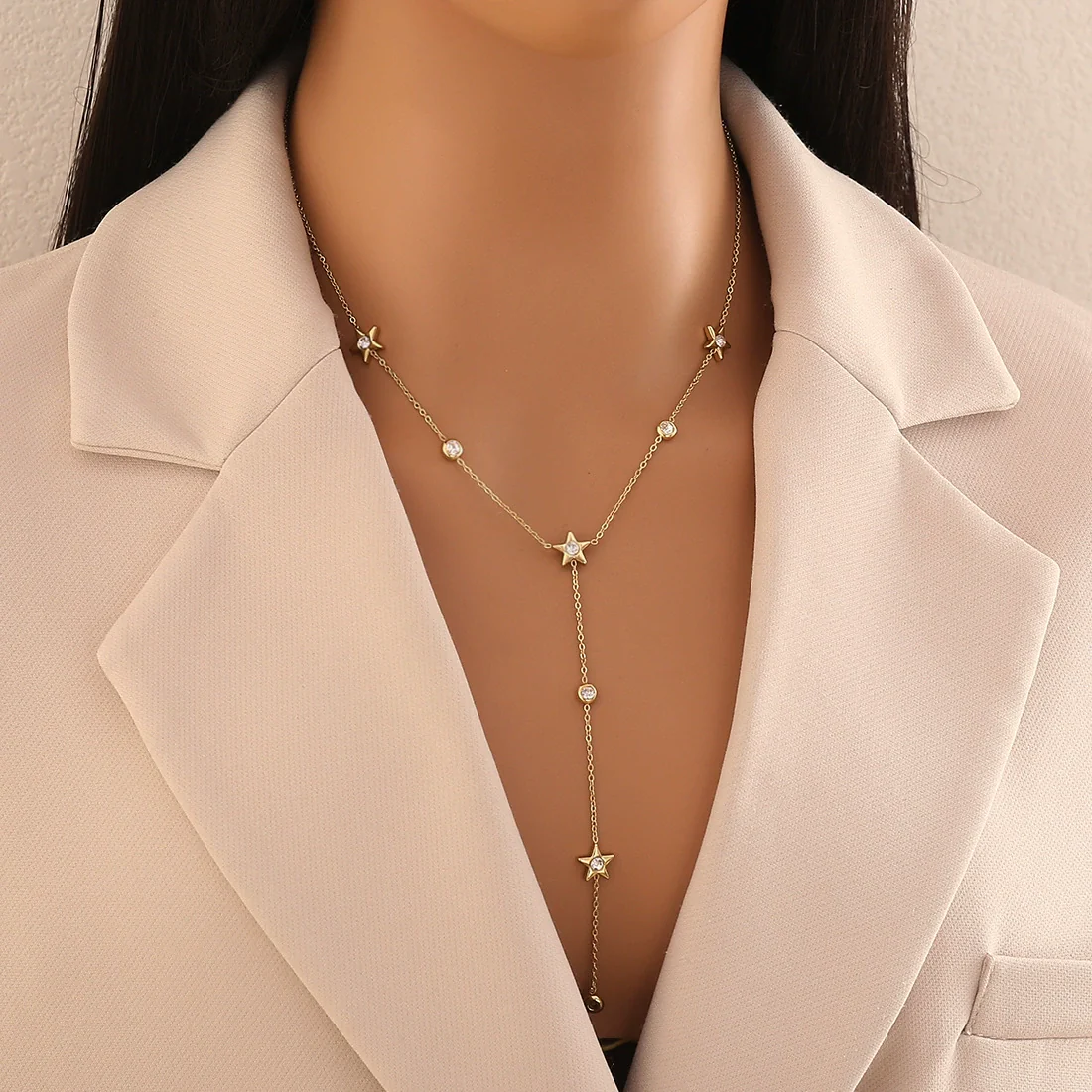 Wholesale Women's Minimalist Star Shape Stainless Steel Electroplated O Word Chain Clavicle Necklace - Image 3