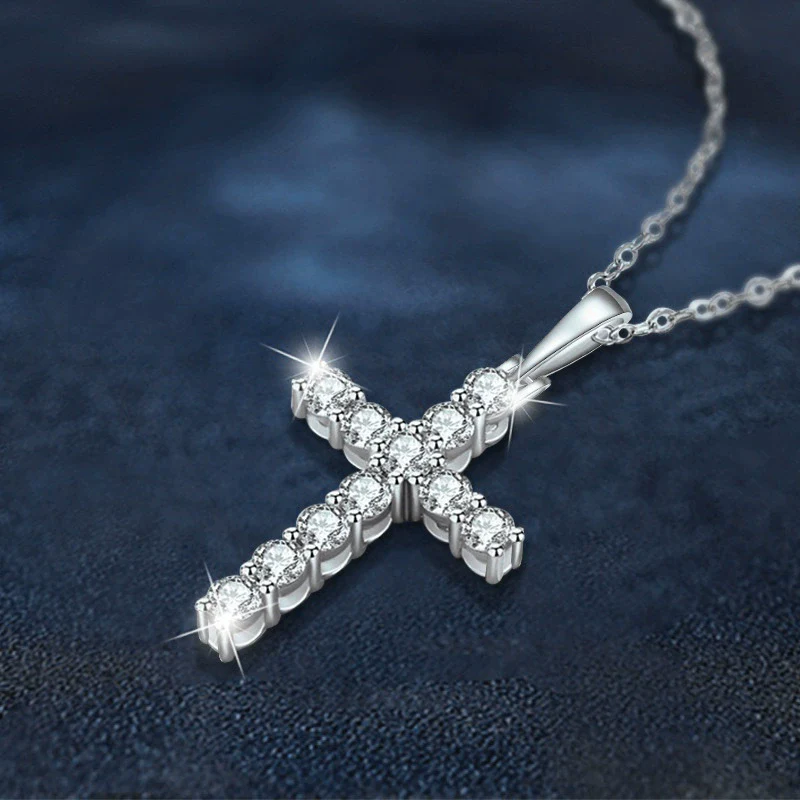 Wholesale Women's Moissanite 925 Sterling Silver Geometric Cross Necklace Pendant With Electroplating - Image 2