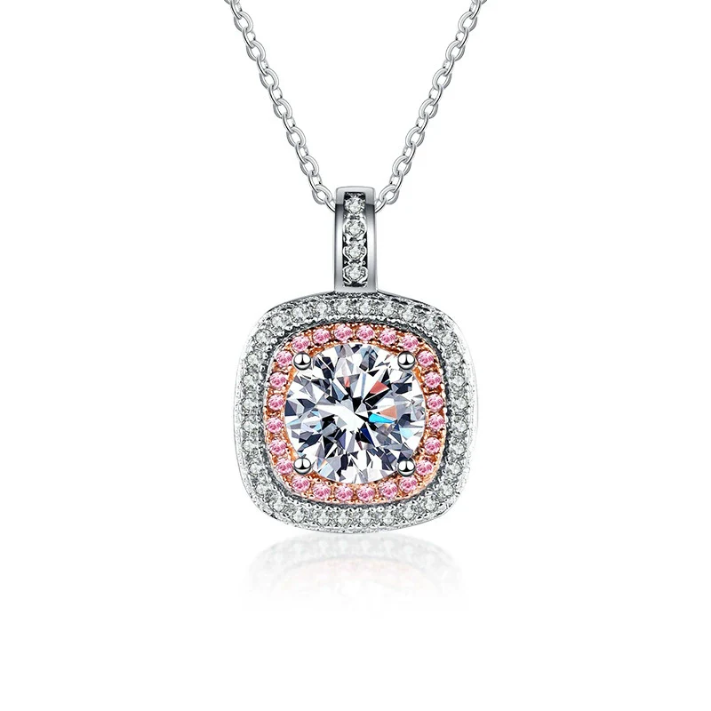 Wholesale Women's Moissanite Sugar Cube Pendant Necklace 925 Sterling Silver Geometric Simple Design - Image 3