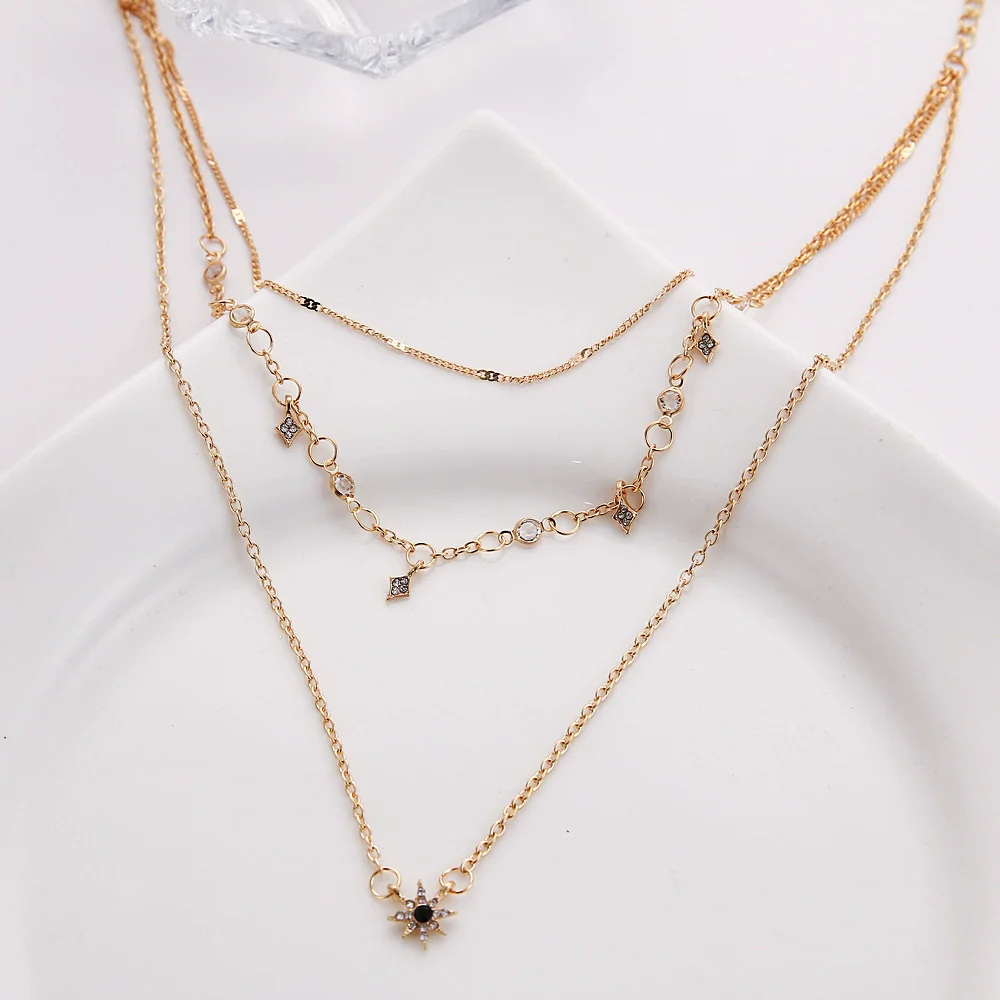 Wholesale Women's Multi Layer Star Pendant Necklace Alloy Material Snake Bone Chain Handmade Electroplated - Image 3