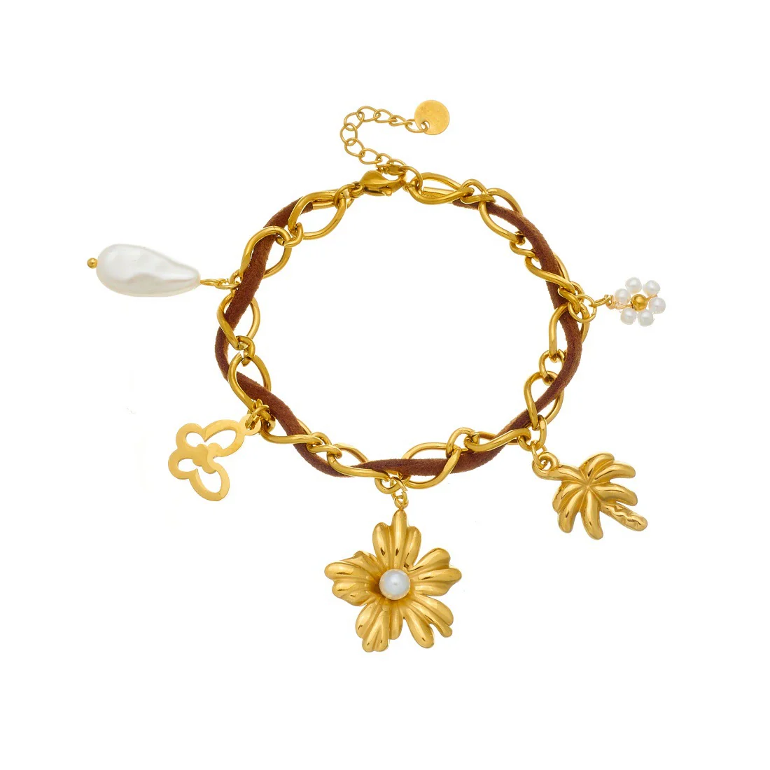 Wholesale Women's Multielement Retro Goldplated Stainless Steel Bracelet With Flower And Butterfly Pendant In Maillard Style - Image 5