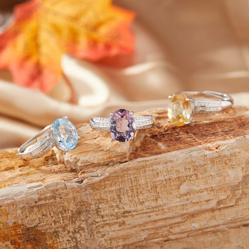 Wholesale Women's Natural Amethyst Citrine Ring In S925 Sterling Silver With Geometric Pattern And Crystal Setting
