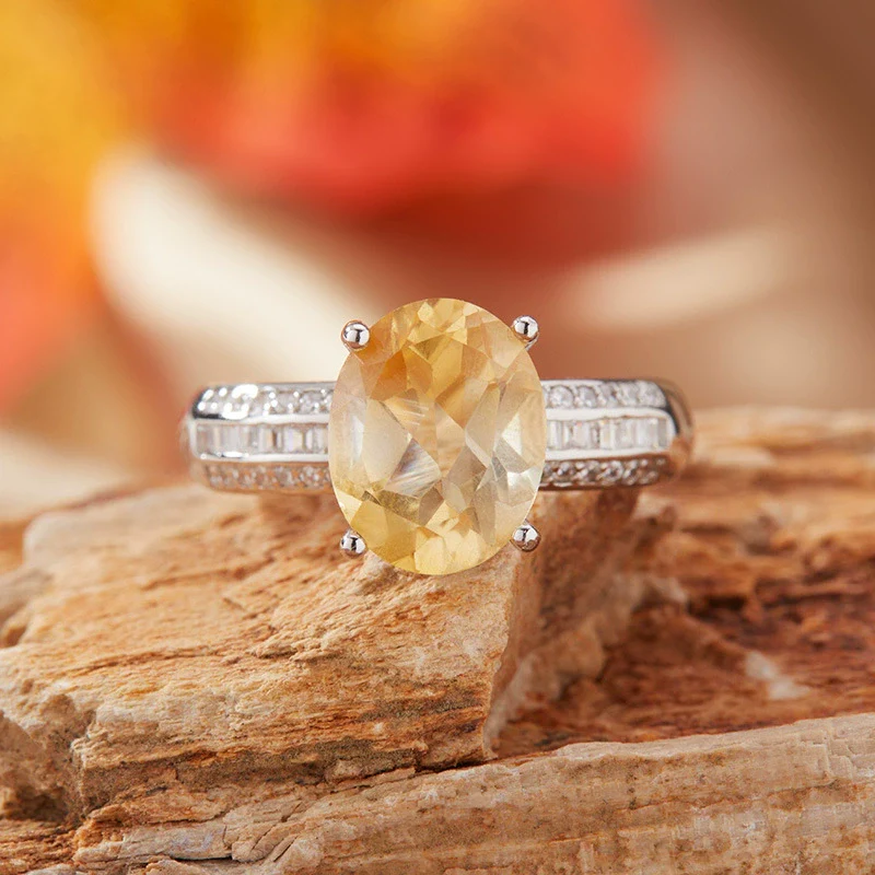 Wholesale Women's Natural Amethyst Citrine Ring In S925 Sterling Silver With Geometric Pattern And Crystal Setting - Image 3