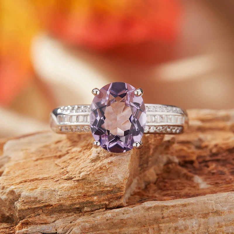 Wholesale Women's Natural Amethyst Citrine Ring In S925 Sterling Silver With Geometric Pattern And Crystal Setting - Image 4