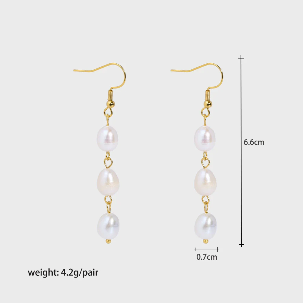 Wholesale Women's Natural Freshwater Pearl Tassel Earrings With Geometric Pattern Pvd Furnace Vacuum Real Gold Plated Stainless Steel Ear Needles Highend Minimalist Accessories - Image 15