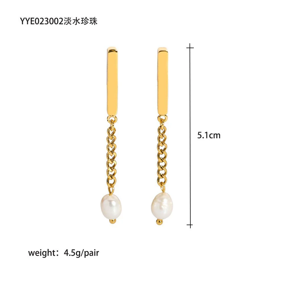 Wholesale Women's Natural Freshwater Pearl Tassel Earrings With Geometric Pattern Pvd Furnace Vacuum Real Gold Plated Stainless Steel Ear Needles Highend Minimalist Accessories - Image 16