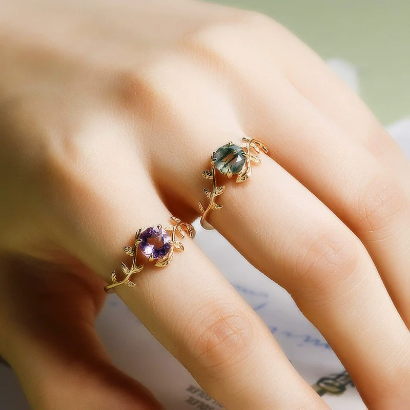 Wholesale Women's Natural Leaf Pattern Crystal Ring S925 Sterling Silver Gold Plated - Image 4