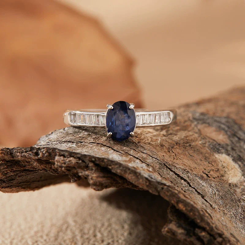 Wholesale Women's Natural Sapphire Ring S925 Sterling Silver Geometric Light Luxury Style Set With Gemstones