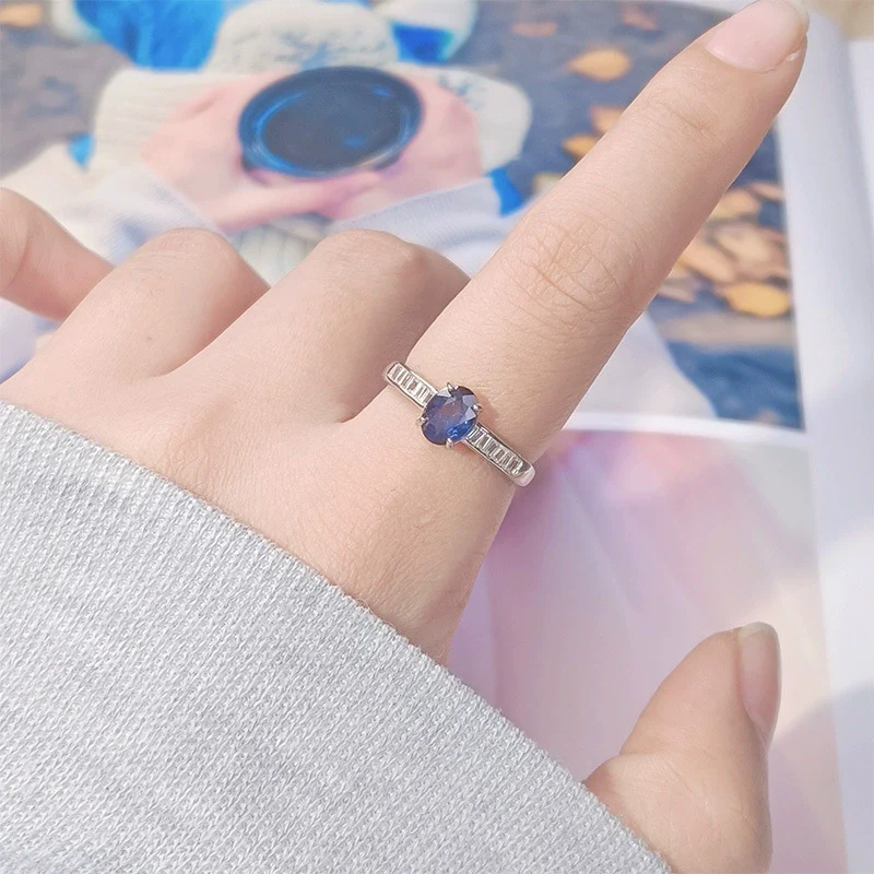 Wholesale Women's Natural Sapphire Ring S925 Sterling Silver Geometric Light Luxury Style Set With Gemstones - Image 2