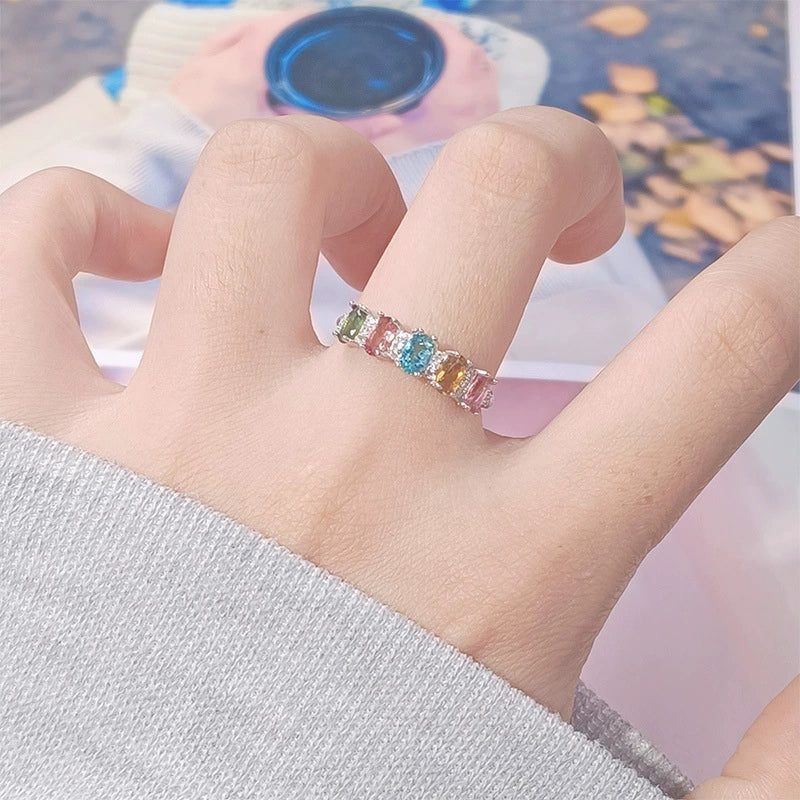 Wholesale Women's Natural Tourmaline Ring In S925 Sterling Silver Geometric Style Set With Gemstones - Image 2