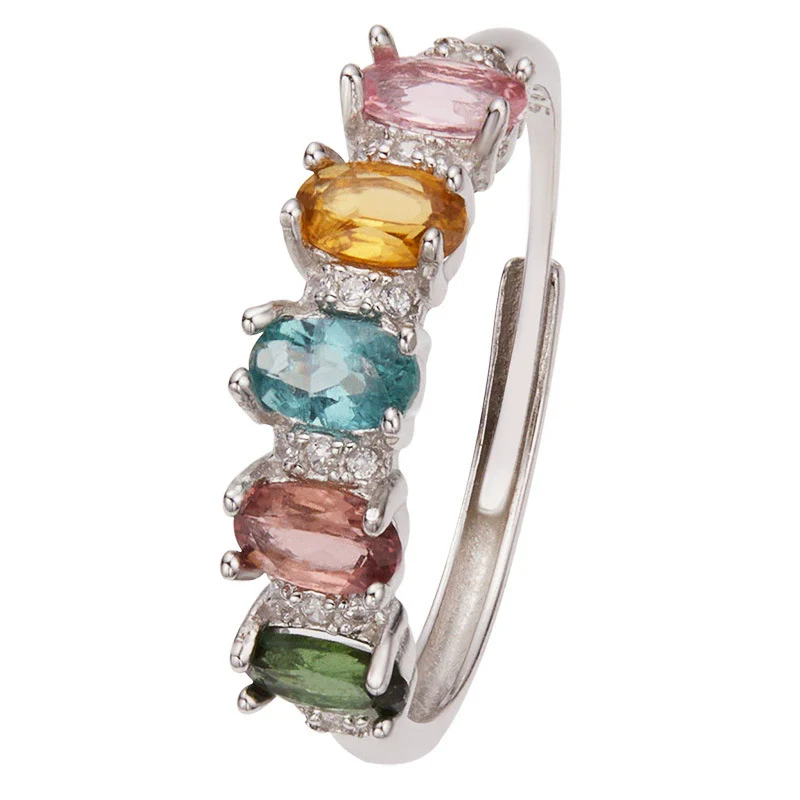 Wholesale Women's Natural Tourmaline Ring In S925 Sterling Silver Geometric Style Set With Gemstones - Image 5