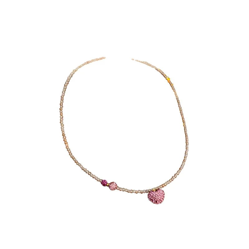 Wholesale Women's Niche Fashion Crystal Love Heart Shaped Clavicle Chain With Pink Diamond Embedded And Electroplated Design - Image 5