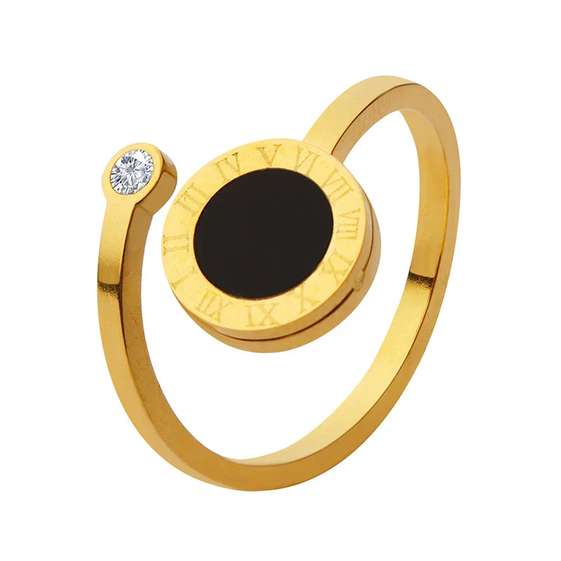 Wholesale Women's Open Ring 316L Stainless Steel Acrylic Zircon Goldplated Geometric Letter Number Inlay Jewelry - Image 4