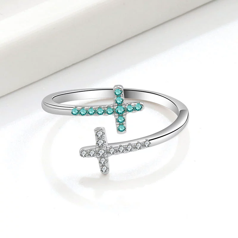 Wholesale Women's Open Zircon Cross Ring Copper Electroplated Simple Fashion - Image 3