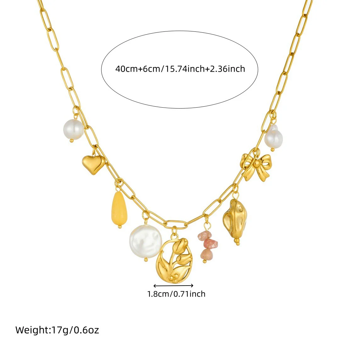 Wholesale Women's Pastoral Style Goldplated Stainless Steel Hollow Tulip Flower Bow Tie Multipendant Flat Cross Chain Necklace - Image 4
