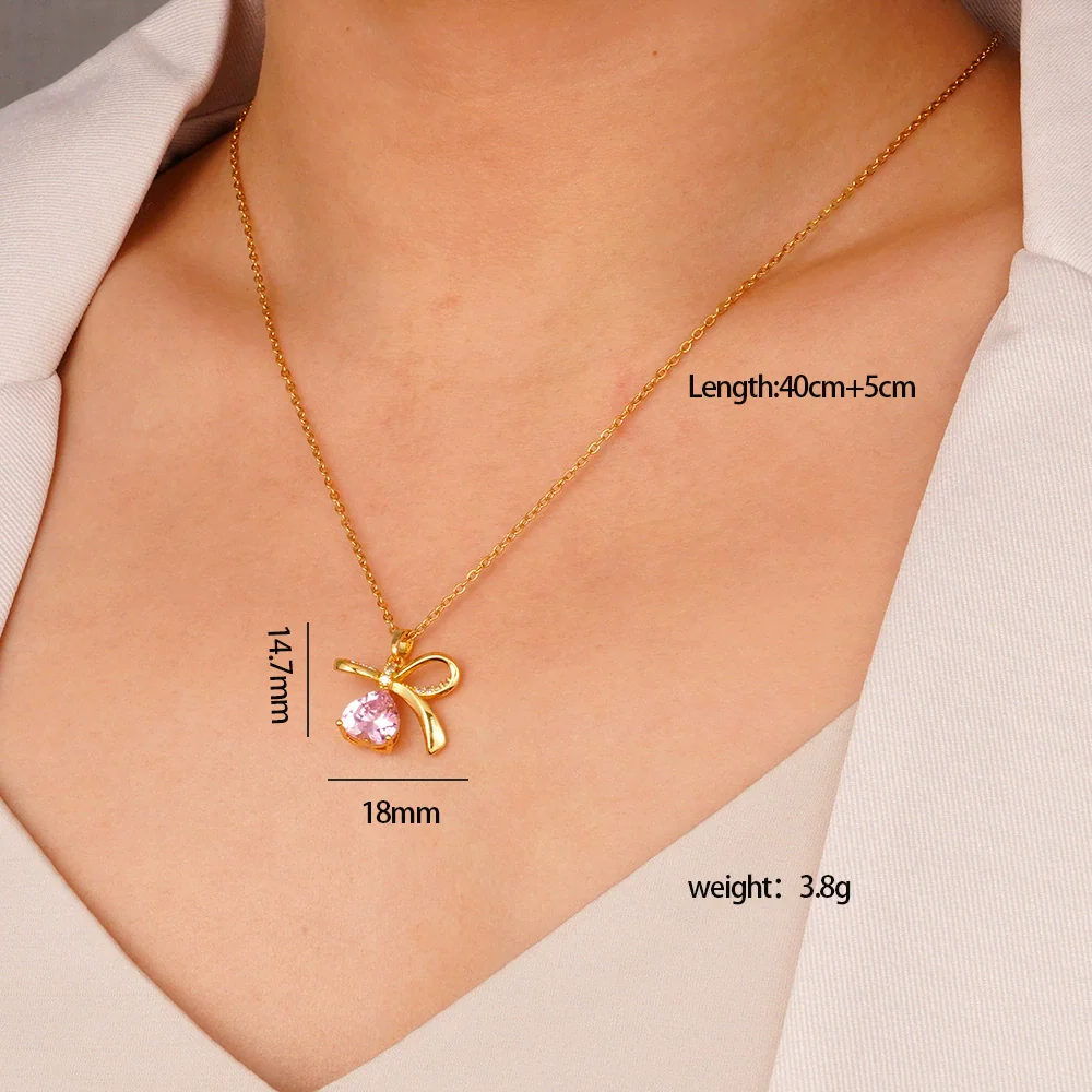 Wholesale Women's Pink Love Sweet Copper Zircon Heart Pendant Necklace With Electroplating And O Word Chain In Light Luxury Style - Image 11