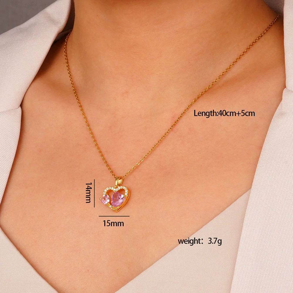 Wholesale Women's Pink Love Sweet Copper Zircon Heart Pendant Necklace With Electroplating And O Word Chain In Light Luxury Style - Image 13