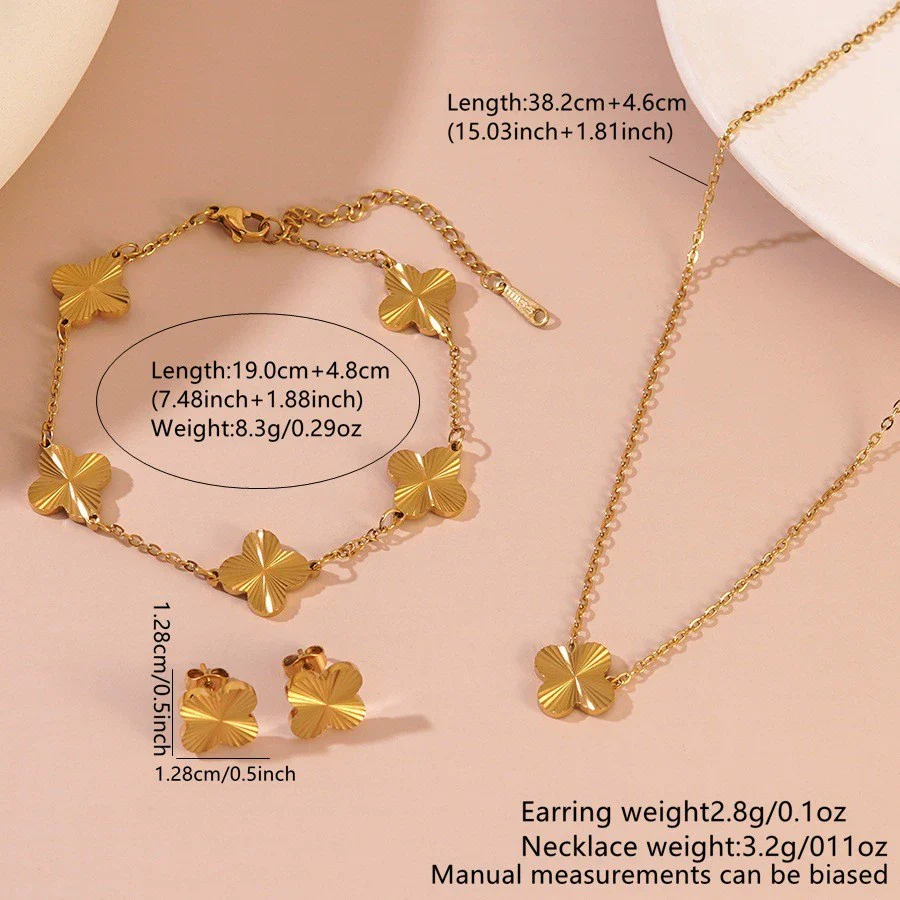 Wholesale Women's Plants And Flowers Four Leaf Clover Stainless Steel Jewelry Set Electroplated O Word Chain Necklace Bracelet Earring - Image 6