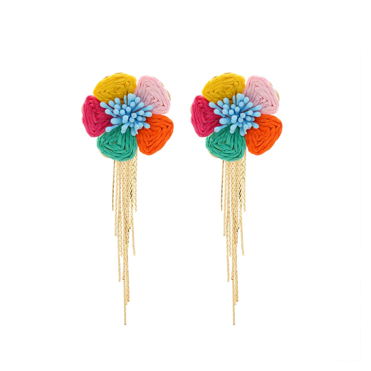 Wholesale Women's Raffia Flower Hand Knitted Tassel Earrings - Image 10
