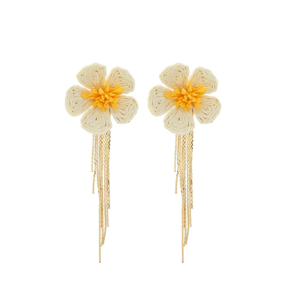 Wholesale Women's Raffia Flower Hand Knitted Tassel Earrings - Image 5