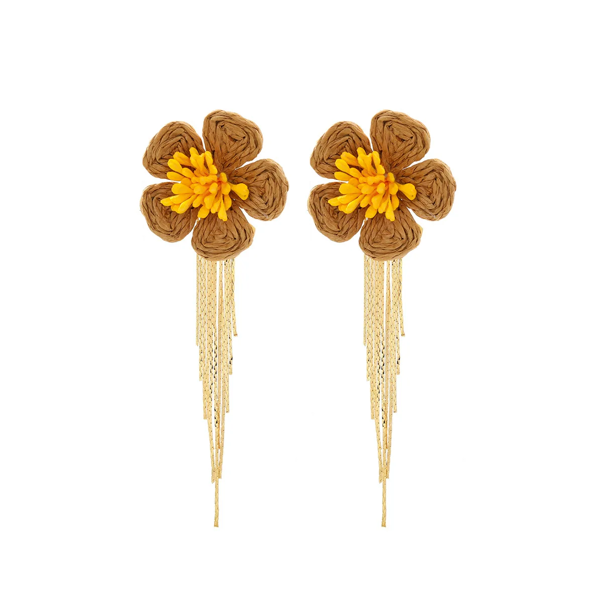 Wholesale Women's Raffia Flower Hand Knitted Tassel Earrings - Image 6