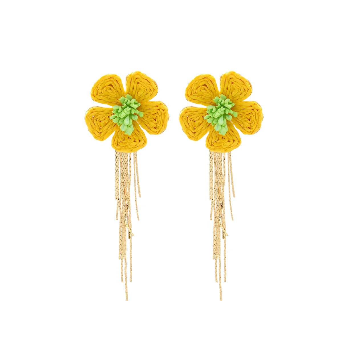Wholesale Women's Raffia Flower Hand Knitted Tassel Earrings - Image 8