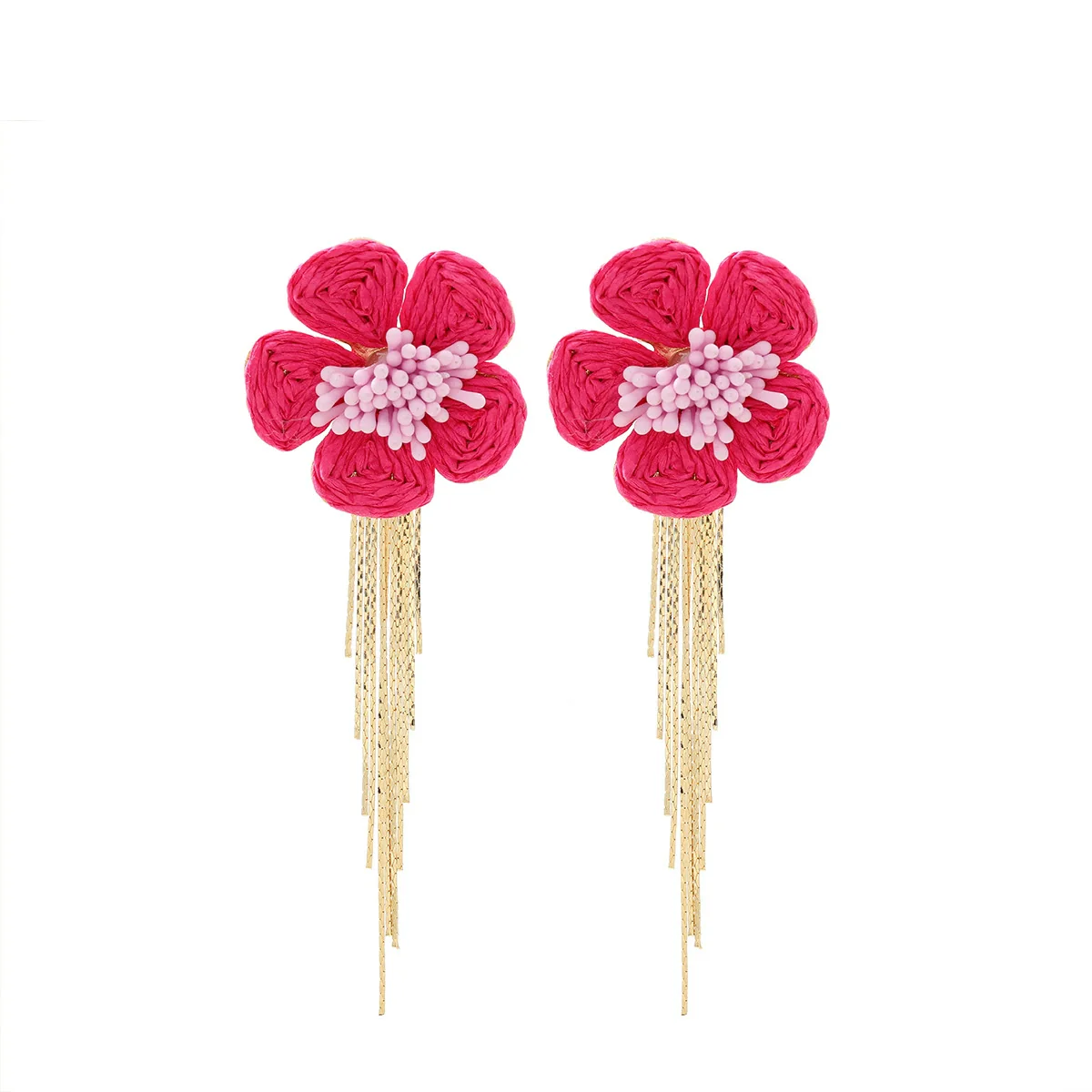 Wholesale Women's Raffia Flower Hand Knitted Tassel Earrings - Image 9