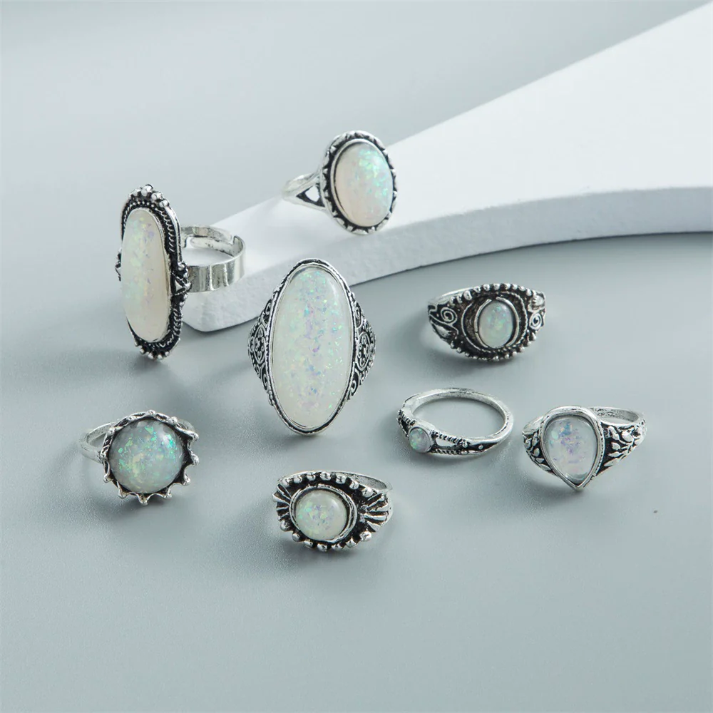 Wholesale Women's Retro Alloy Geometric Oil Dropping Gem Ring Set With Electroplating - Image 3