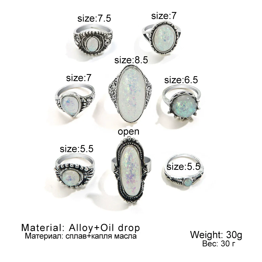 Wholesale Women's Retro Alloy Geometric Oil Dropping Gem Ring Set With Electroplating - Image 5