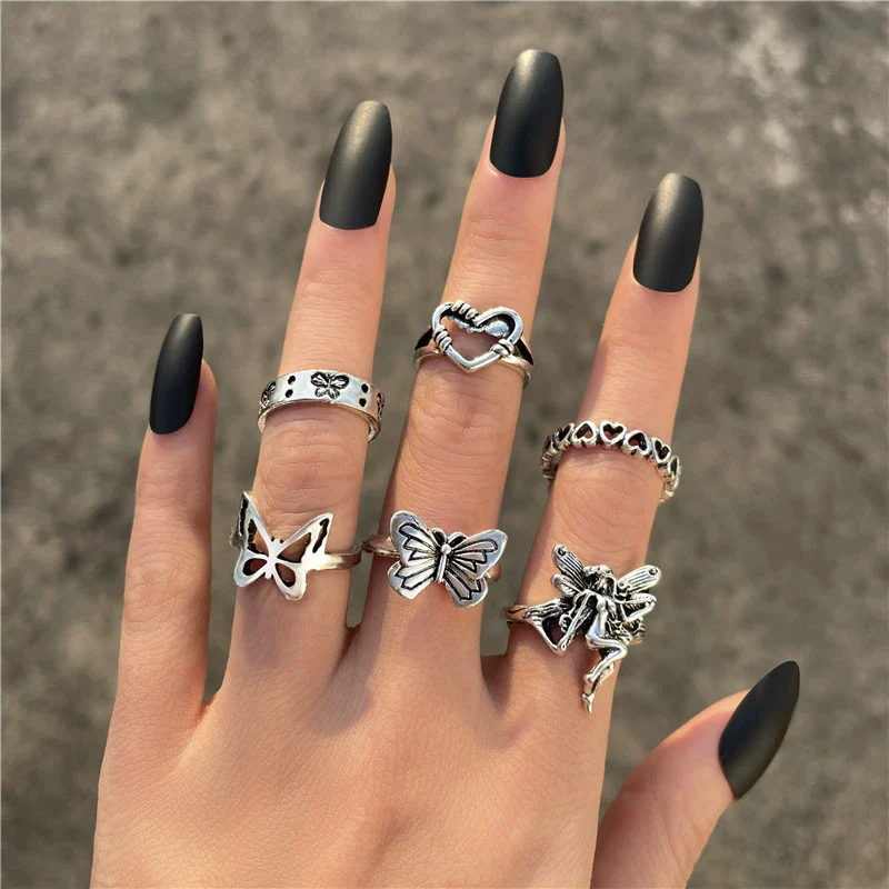 Wholesale Women's Retro Butterfly Alloy Ring Set With Electroplating Treatment