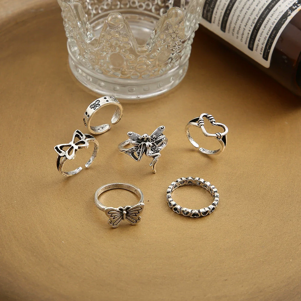 Wholesale Women's Retro Butterfly Alloy Ring Set With Electroplating Treatment - Image 2