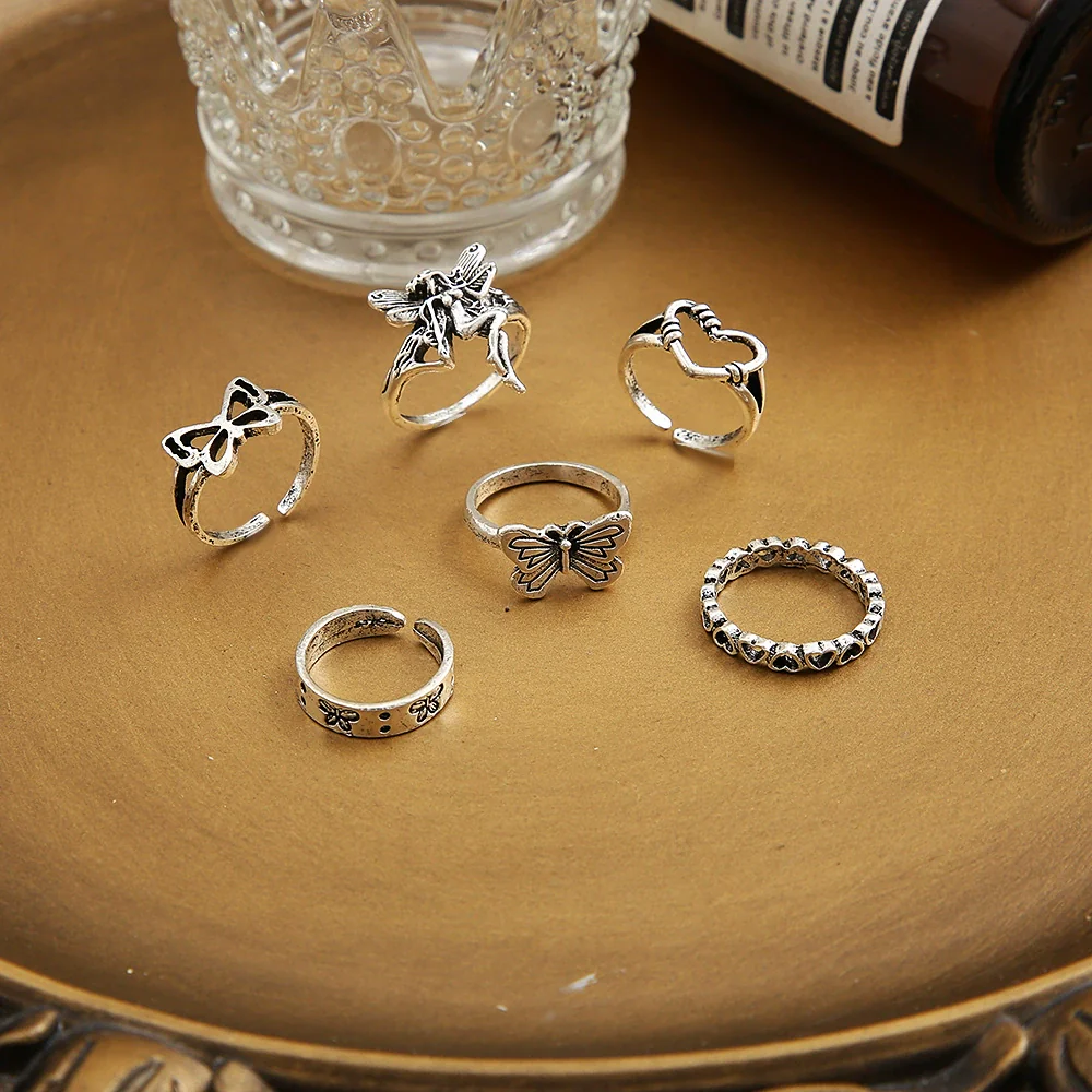 Wholesale Women's Retro Butterfly Alloy Ring Set With Electroplating Treatment - Image 3