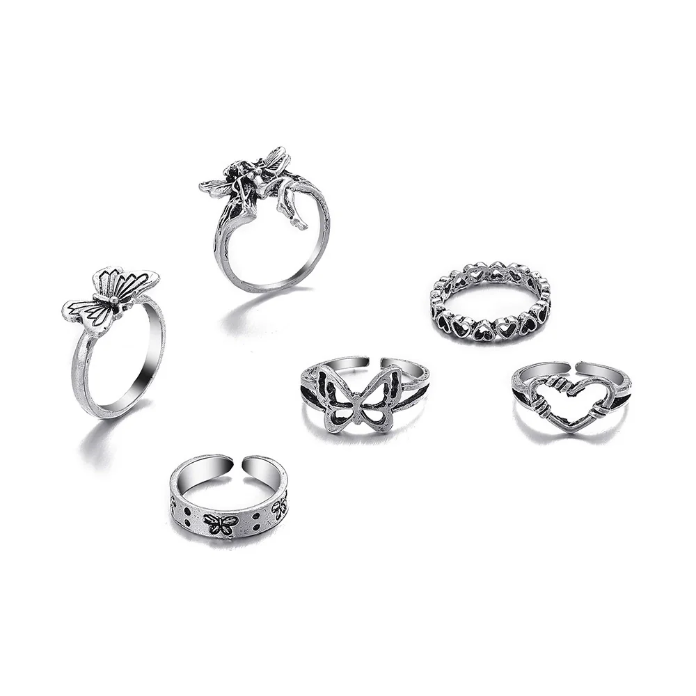 Wholesale Women's Retro Butterfly Alloy Ring Set With Electroplating Treatment - Image 5