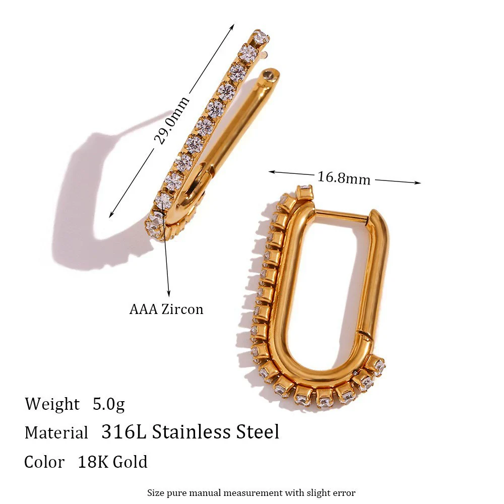 Wholesale Women's Retro Elegant Highend Geometric Ushaped Stainless Steel 18K Gold Plated Earrings Jewelry Combination - Image 12