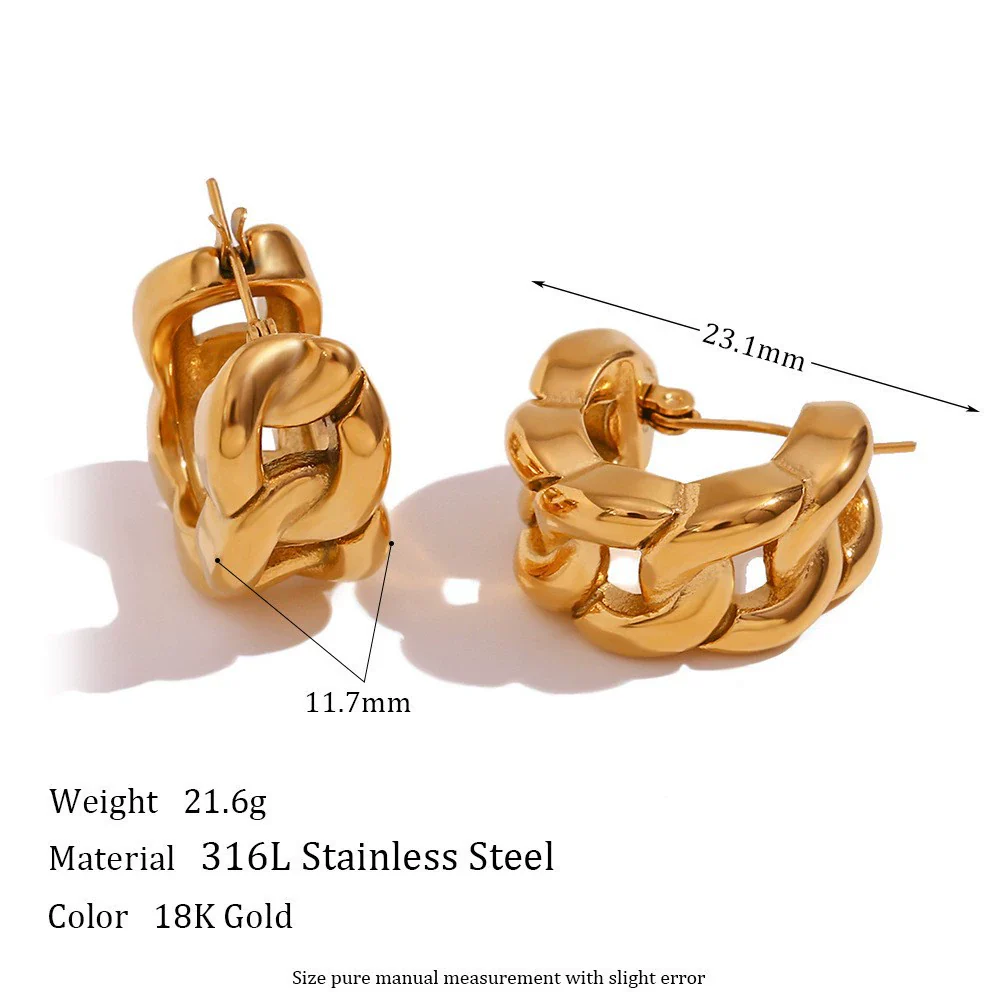 Wholesale Women's Retro Elegant Highend Geometric Ushaped Stainless Steel 18K Gold Plated Earrings Jewelry Combination - Image 13
