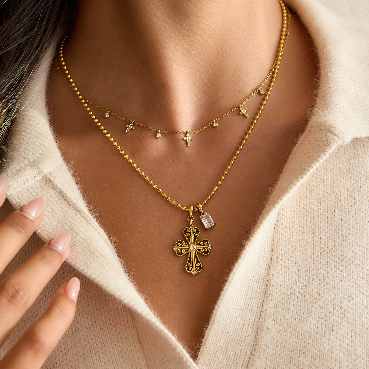 Wholesale Women's Retro Fashion Ins Style Stainless Steel Electroplated Cross Necklace