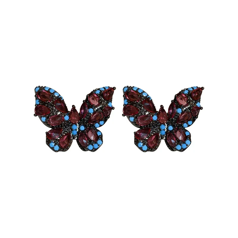 Wholesale Women's Retro Fashion Light Luxury Copper Earrings With Colorful Butterfly And Geometric Pattern And Electroplating Treatment - Image 5