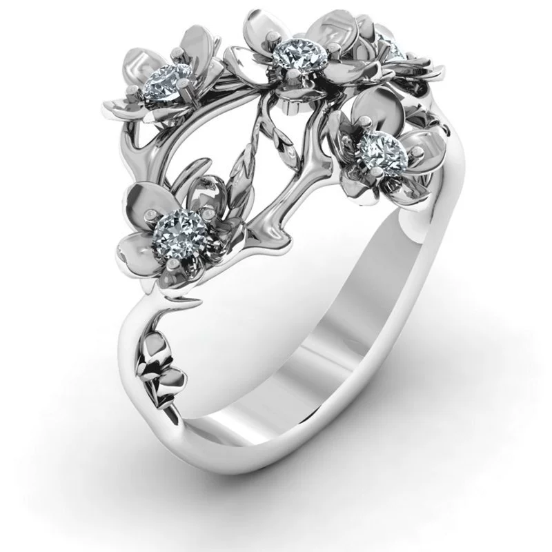 Wholesale Women's Retro Flower Zircon Copper Ring - Image 3