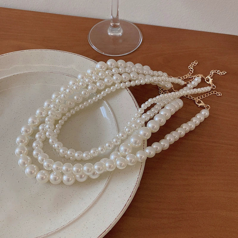 Wholesale Women's Retro French Imitation Pearl And Copper Geometric Clavicle Chain Necklace With Electroplating - Image 3