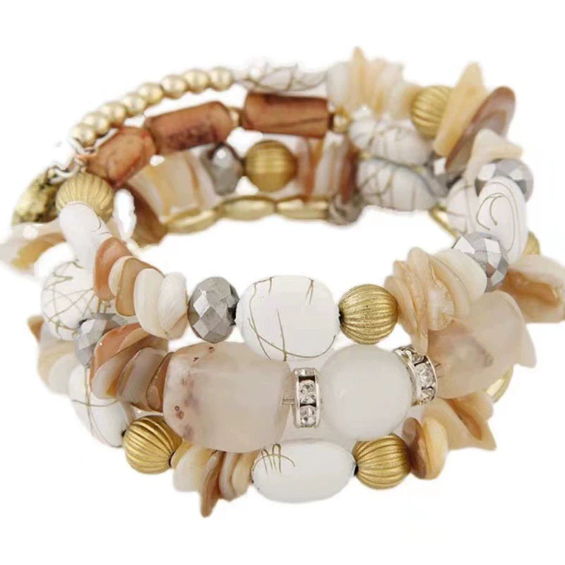 Wholesale Women's Retro Geometric Alloy Beaded Multilayer Winding Bracelet With Electroplating - Image 2