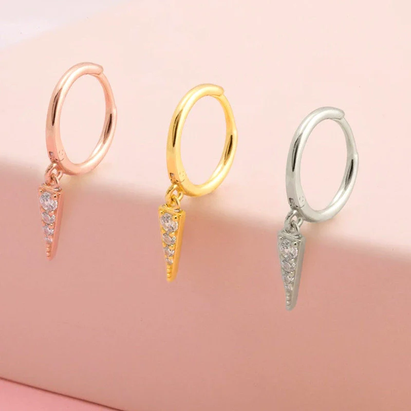 Wholesale Women's Retro Geometric S925 Silver Needle And Copper Electroplated Pointed Cone Triangle Ear Drop Earrings - Image 2