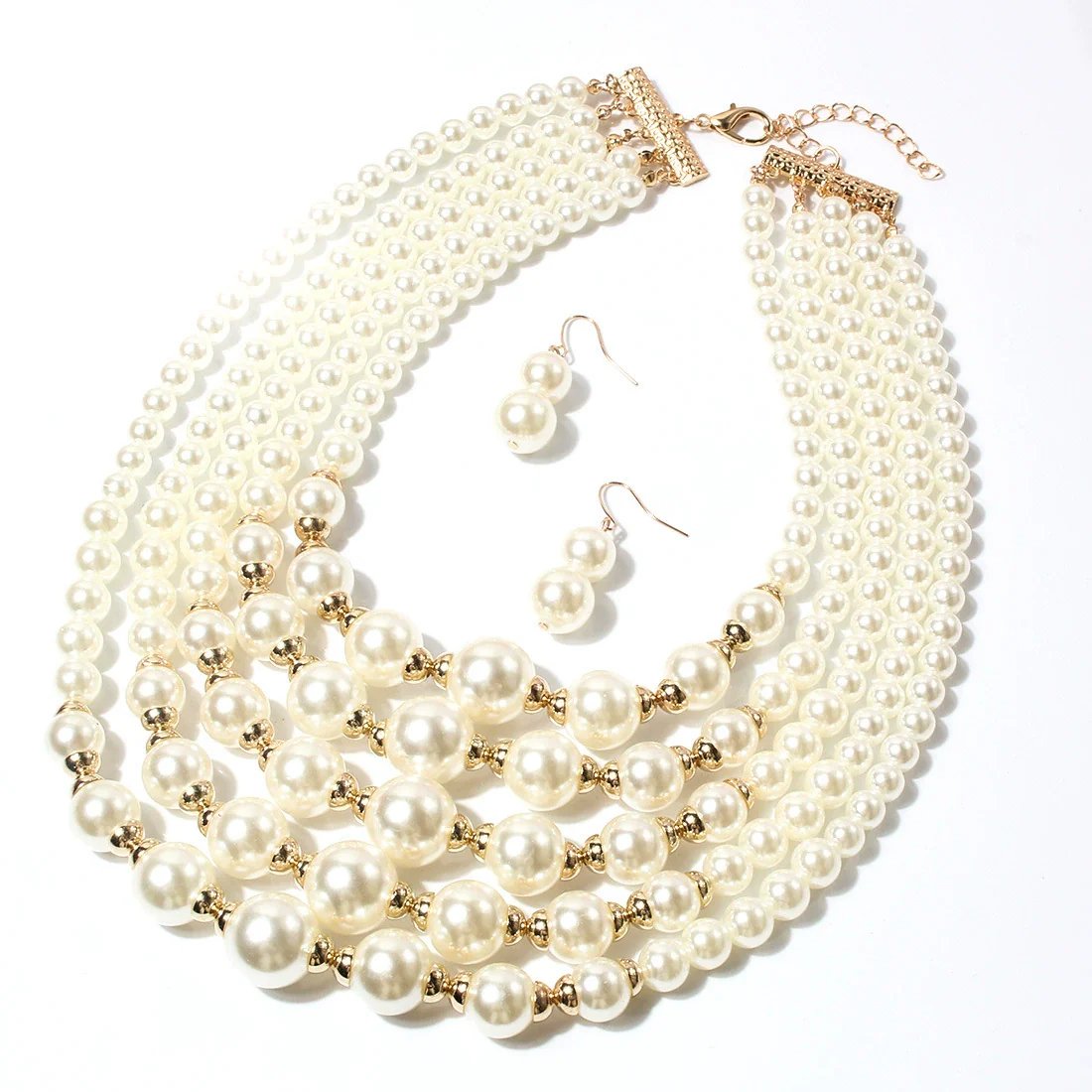Wholesale Women's Retro Imitation Pearl Multilayered Necklaces With Snake Bone Chain And Baking Paint Design - Image 2