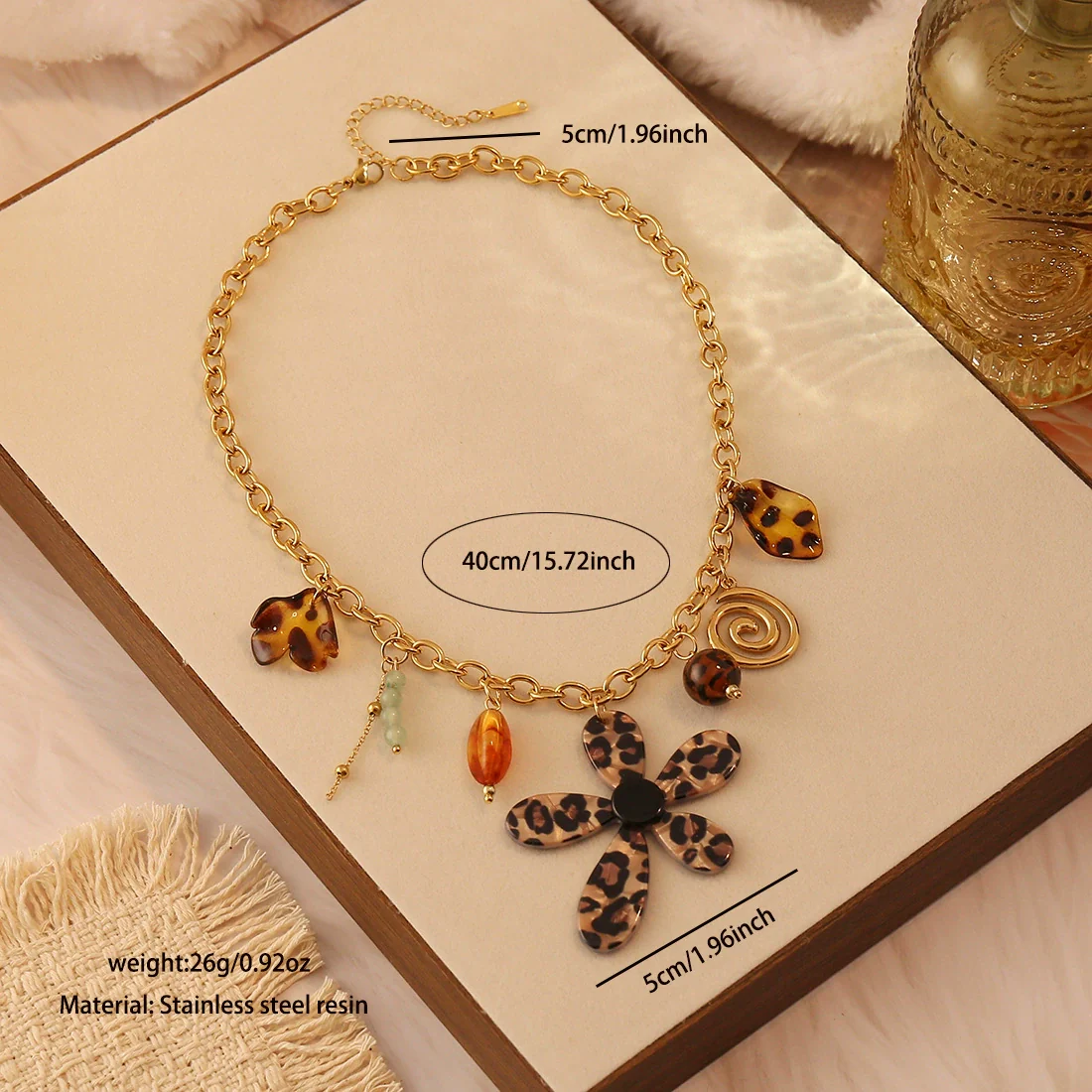 Wholesale Women's Retro Leopard Print Flower Titanium Steel Real Gold Plated Necklace In Maillard Style - Image 8